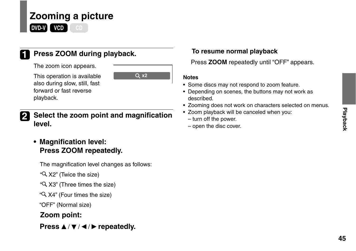 Zooming a picture | Toshiba SD-P2900SR User Manual | Page 45 / 80