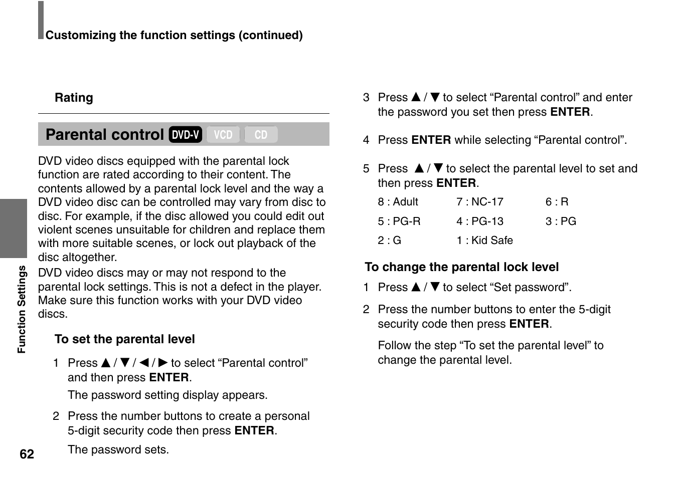 Parental control | Toshiba SD-P2900SR User Manual | Page 62 / 80