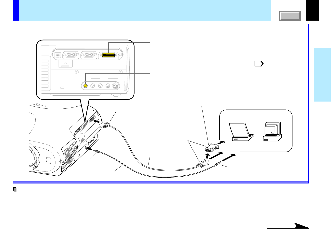 Connecting a computer （computer in 2 connector, Connecting a computer (computer in 2 connector), Connecting a computer | Computer in 2 connector), 23 installation and connection, Continued | Toshiba TLP780U User Manual | Page 23 / 80