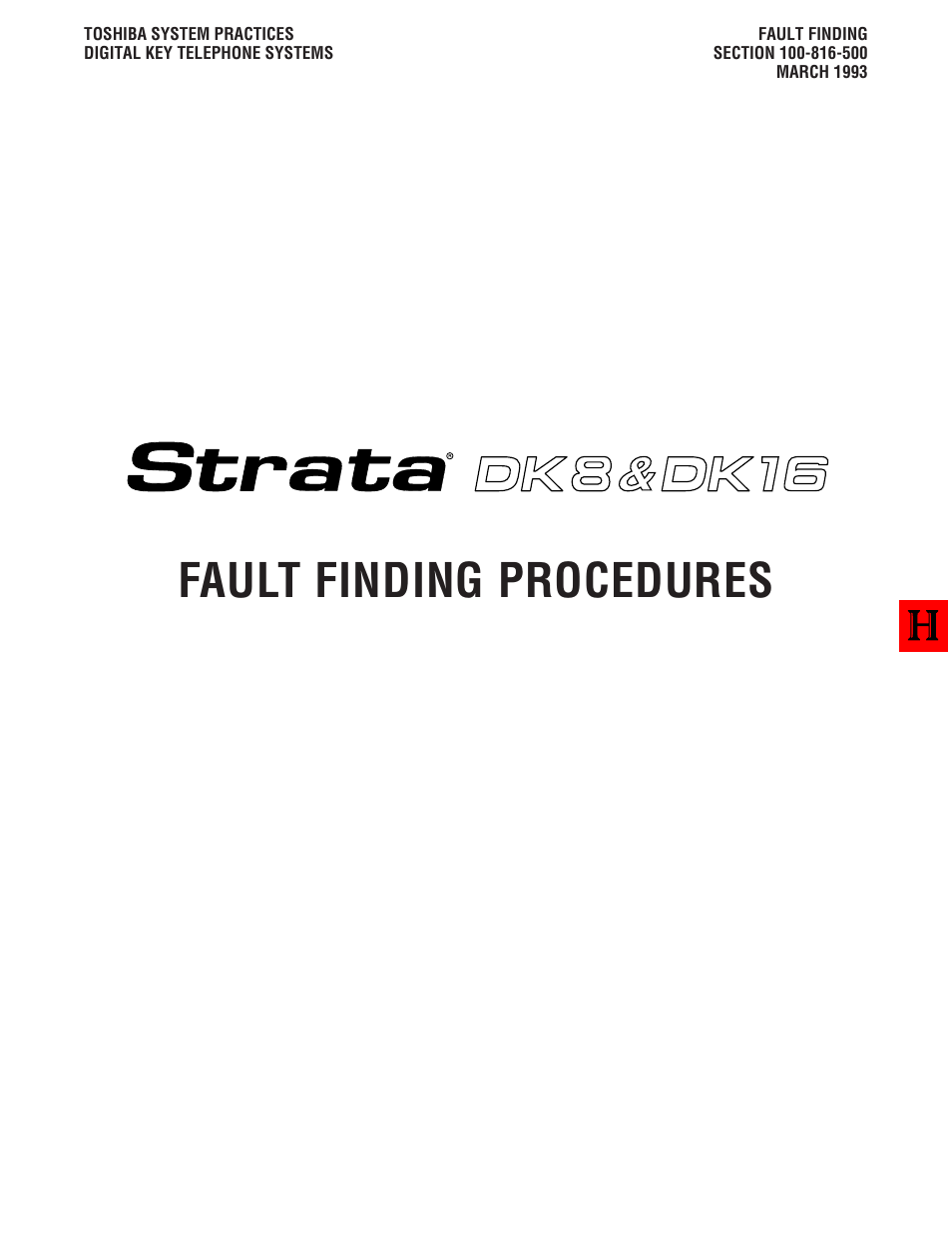 Fault finding procedures | Toshiba Strata DK8 User Manual | Page 227 / 321