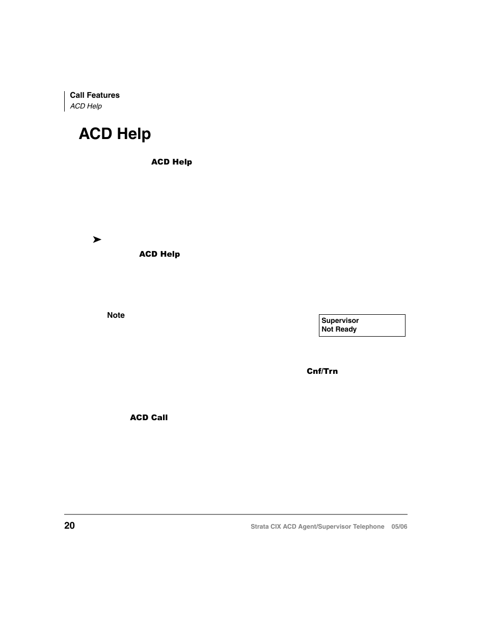 Acd help | Toshiba Strata CIX ACD Agent/Supervisor Telephone CIX-SG-CCACD-VB User Manual | Page 30 / 38