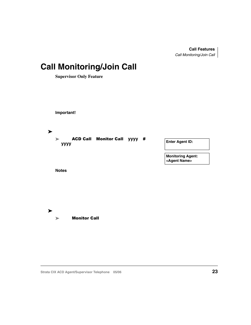 Call monitoring/join call | Toshiba Strata CIX ACD Agent/Supervisor Telephone CIX-SG-CCACD-VB User Manual | Page 33 / 38