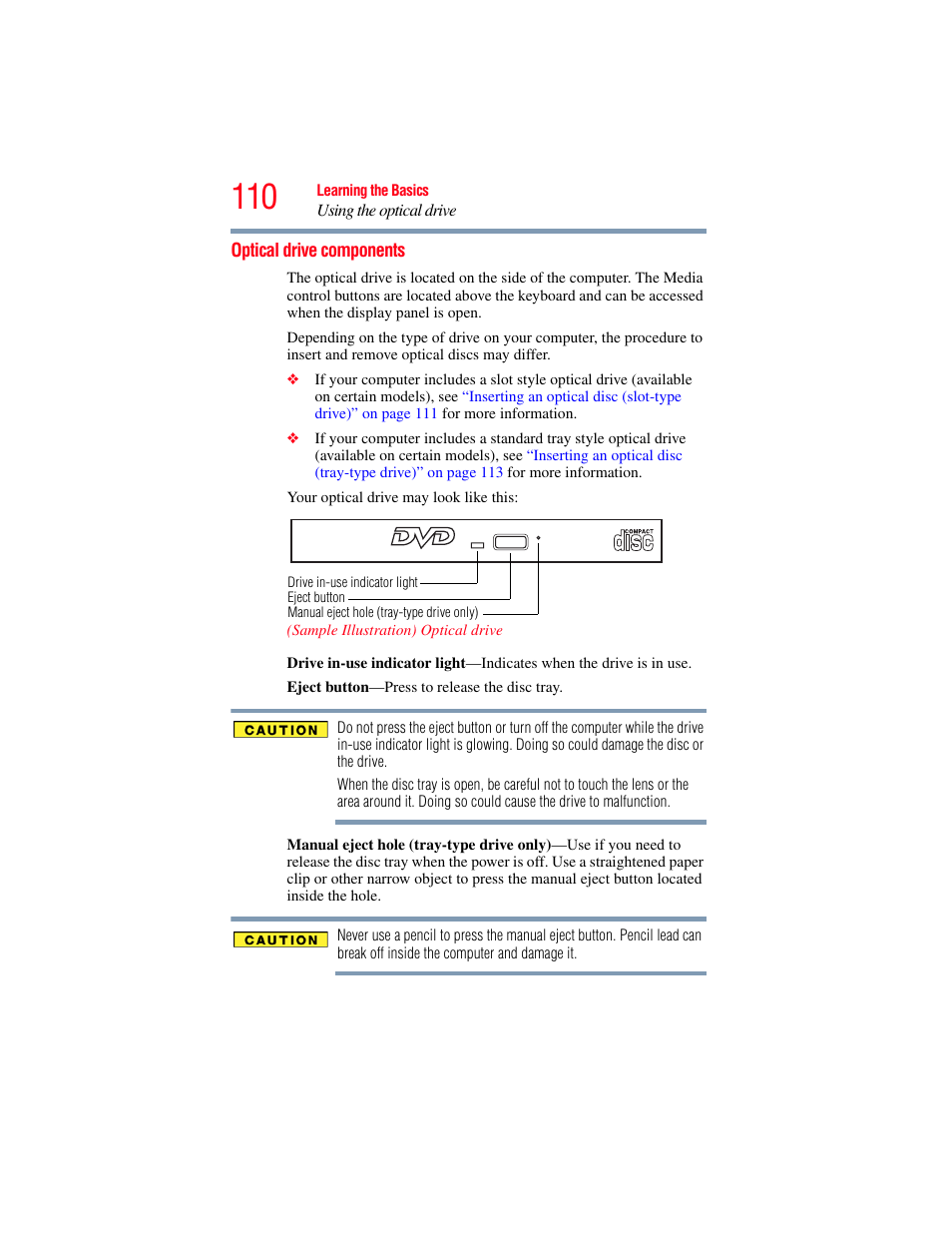 Optical drive components | Toshiba SATELLITE M500 User Manual | Page 110 / 258