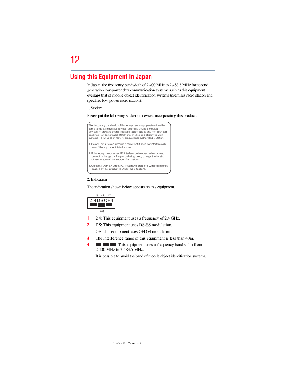 Using this equipment in japan | Toshiba SATELLITE M500 User Manual | Page 12 / 258