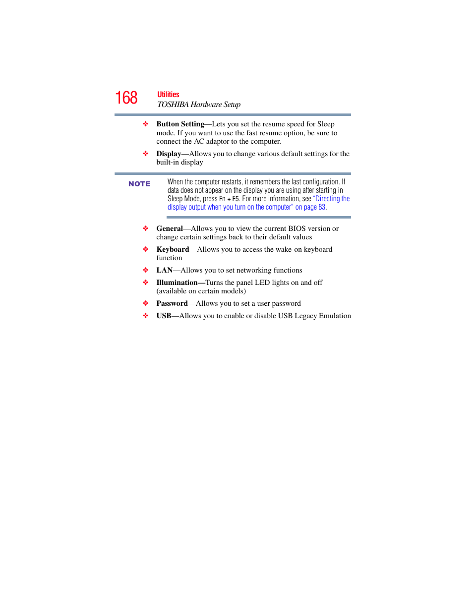 Toshiba SATELLITE M500 User Manual | Page 168 / 258