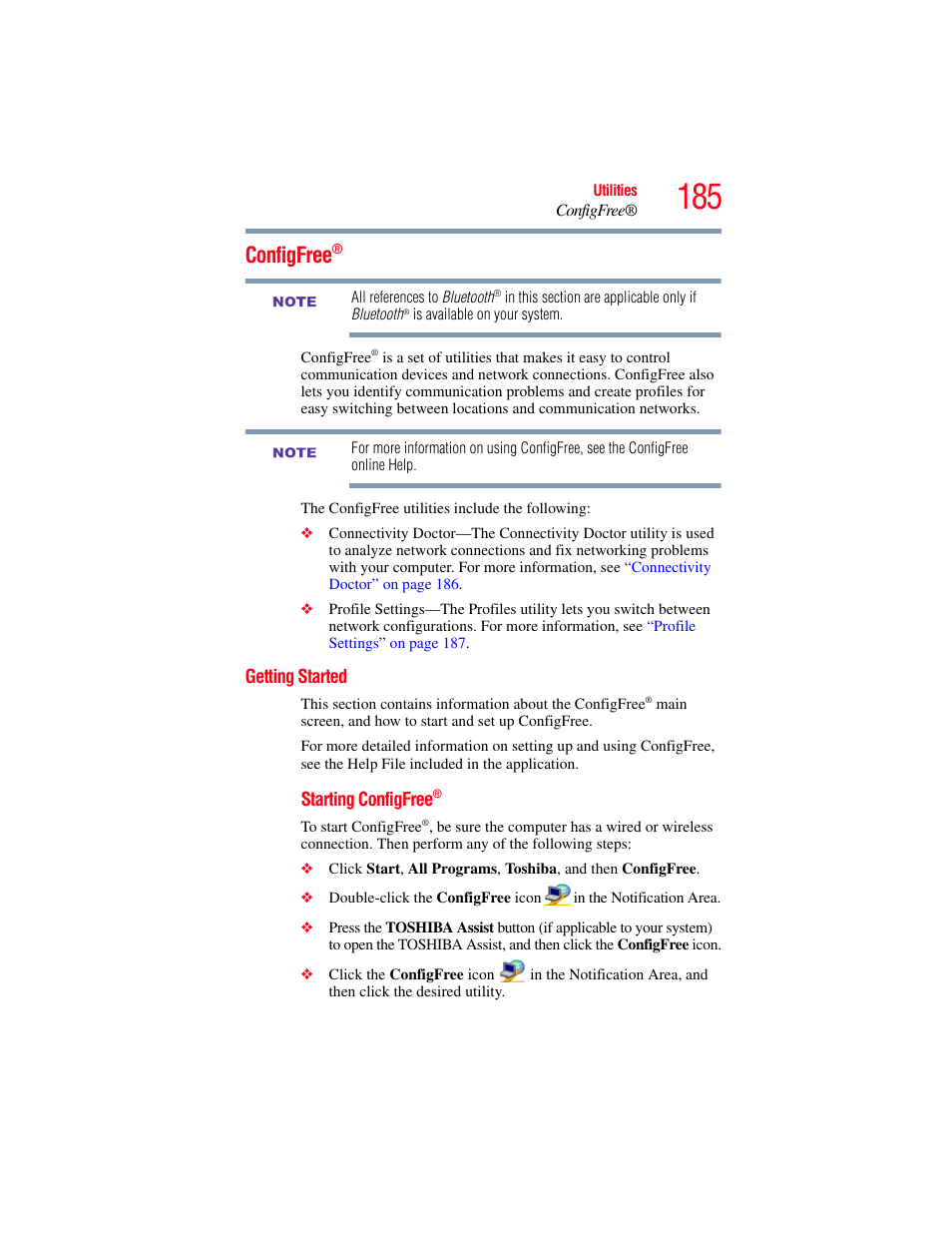 Configfree, Getting started | Toshiba SATELLITE M500 User Manual | Page 185 / 258