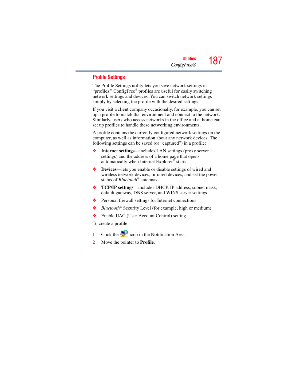 Profile | Toshiba SATELLITE M500 User Manual | Page 187 / 258