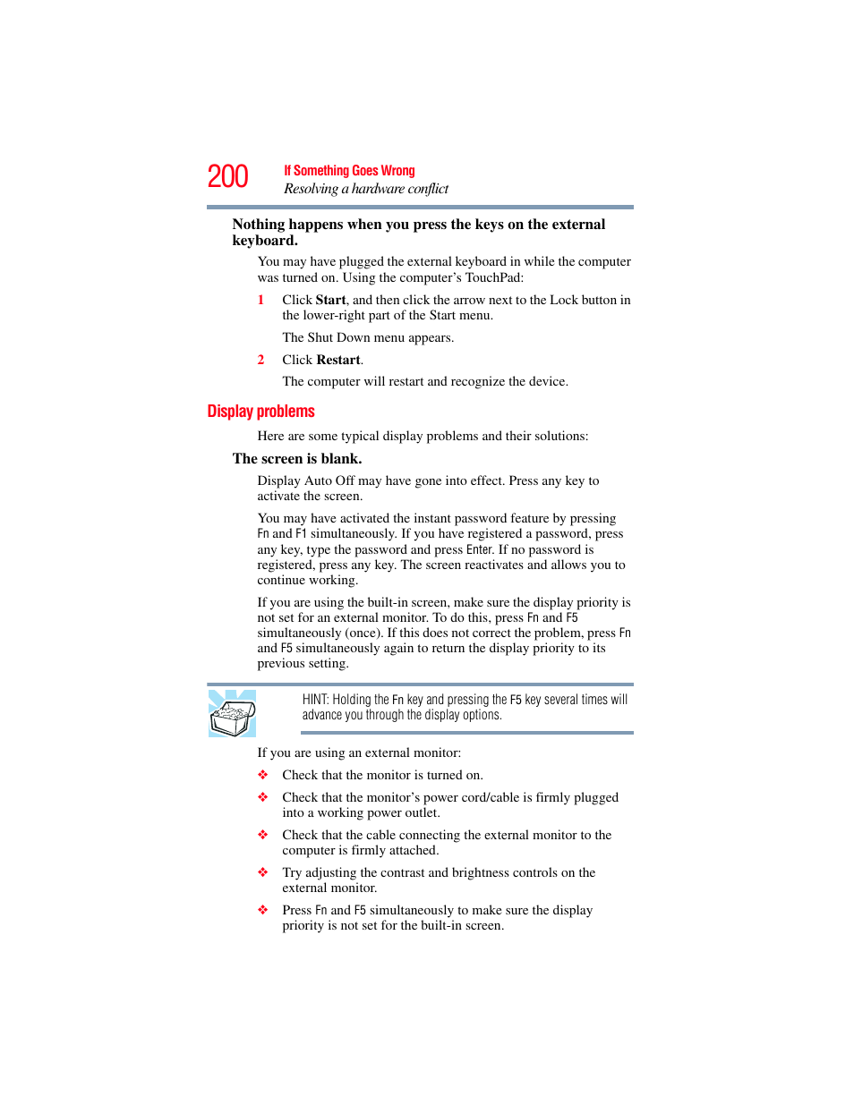 Display problems | Toshiba SATELLITE M500 User Manual | Page 200 / 258