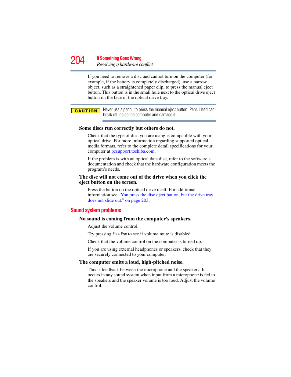 Sound system problems | Toshiba SATELLITE M500 User Manual | Page 204 / 258