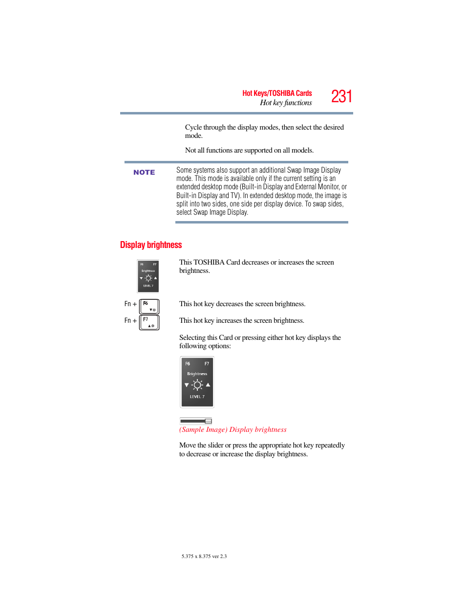 Display brightness | Toshiba SATELLITE M500 User Manual | Page 231 / 258