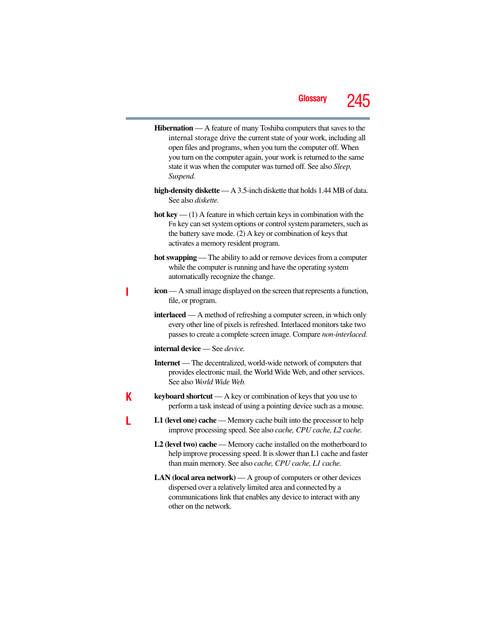 Toshiba SATELLITE M500 User Manual | Page 245 / 258