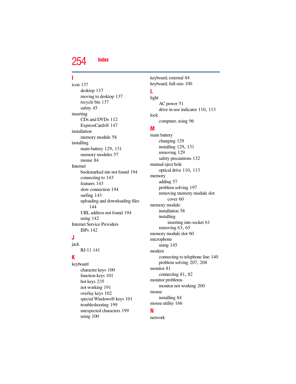 Toshiba SATELLITE M500 User Manual | Page 254 / 258