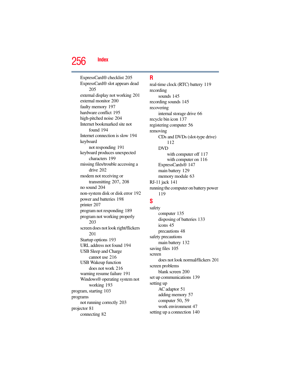 Toshiba SATELLITE M500 User Manual | Page 256 / 258