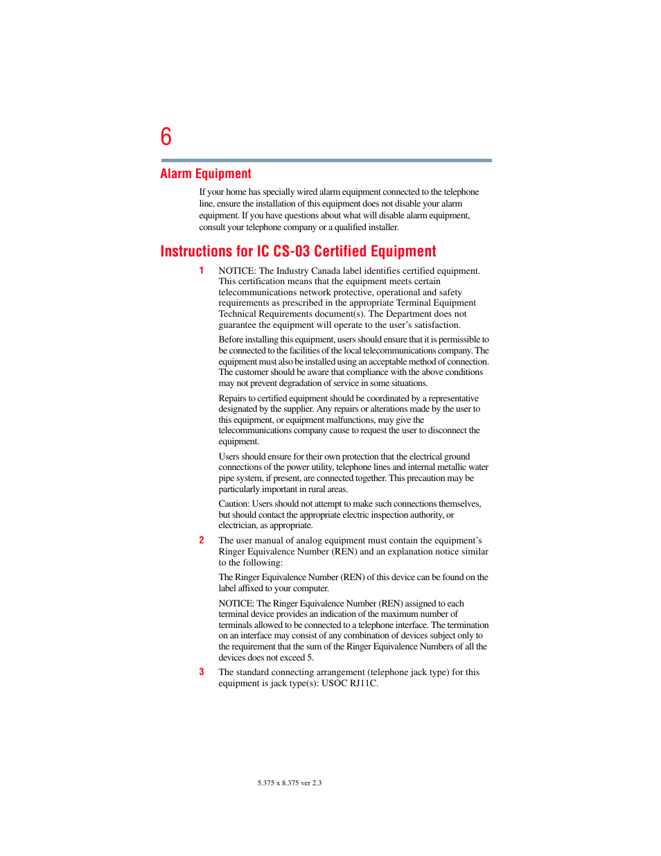 Instructions for ic cs-03 certified equipment | Toshiba SATELLITE M500 User Manual | Page 6 / 258