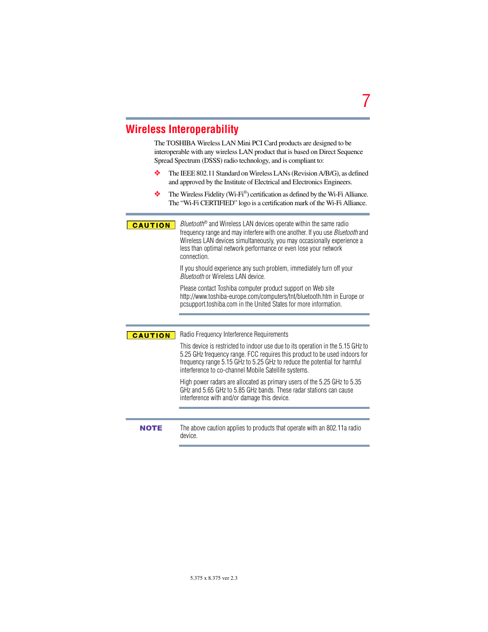 Wireless interoperability | Toshiba SATELLITE M500 User Manual | Page 7 / 258