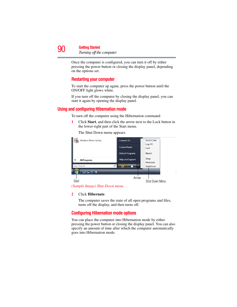 Using and configuring hibernation mode | Toshiba SATELLITE M500 User Manual | Page 90 / 258