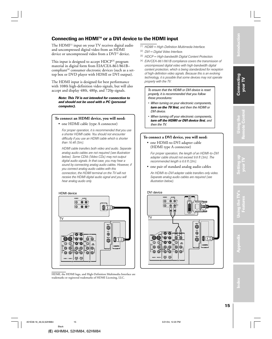 Toshiba DLP 46HM84 User Manual | Page 15 / 68
