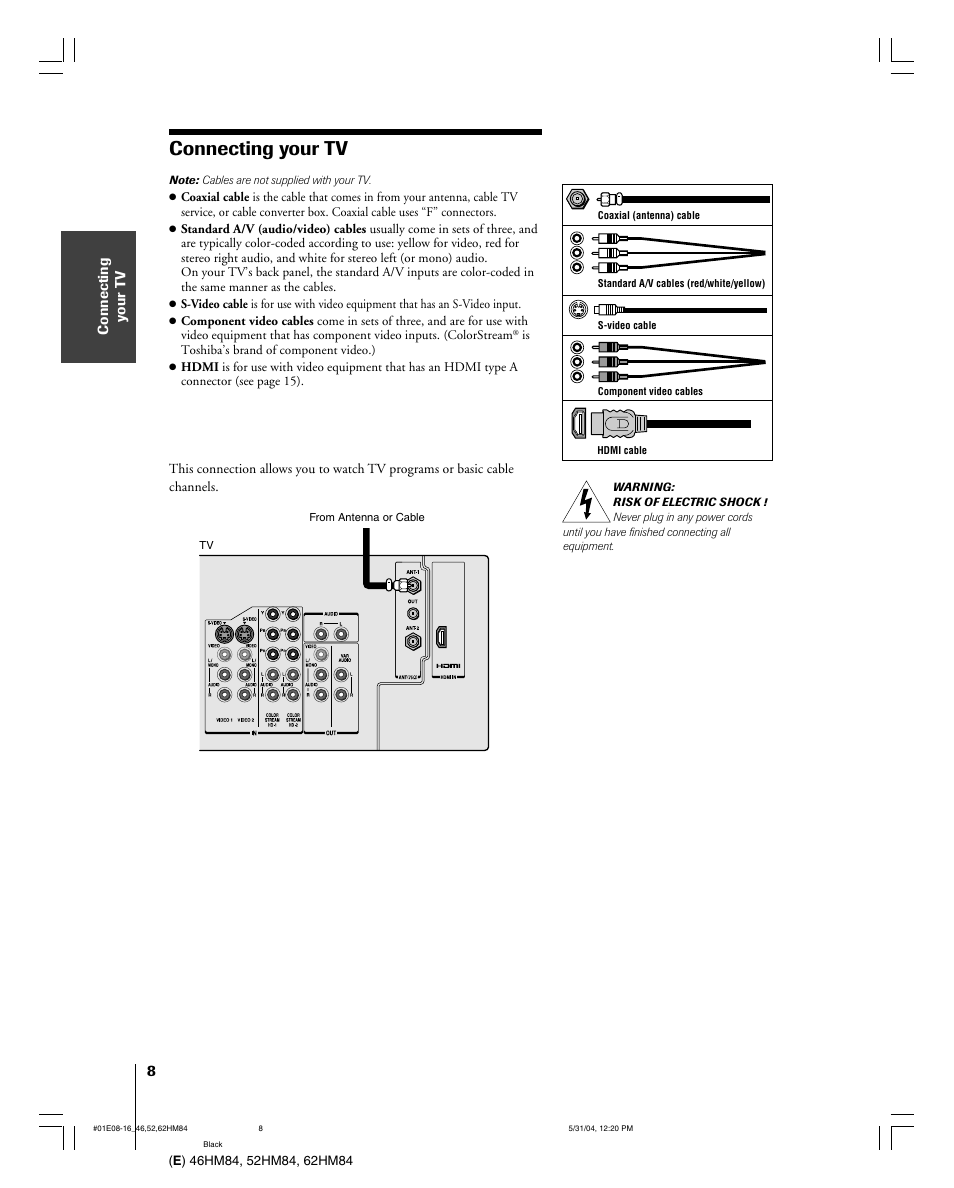 Connecting your tv | Toshiba DLP 46HM84 User Manual | Page 8 / 68