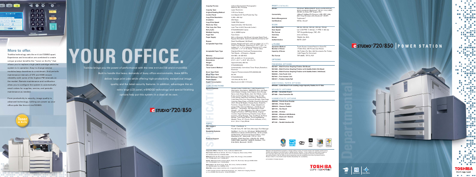Specifica tions, Toner, More to offer | 720 and e, On the fly | Toshiba e-studio 720/850 User Manual | Page 3 / 8