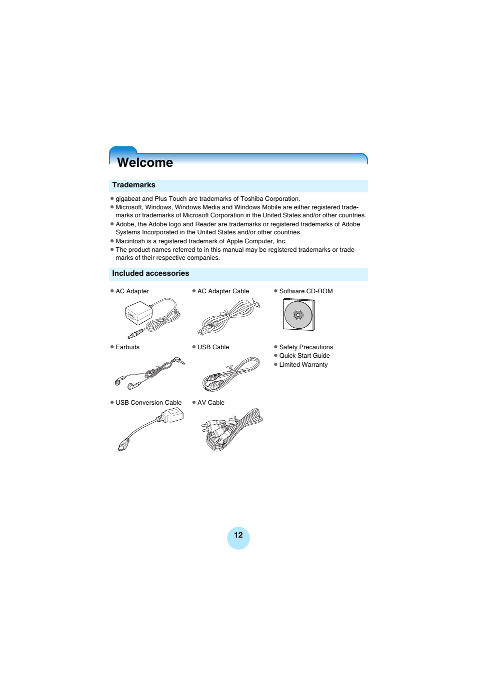 Welcome | Toshiba Portable MP3 Player User Manual | Page 12 / 102