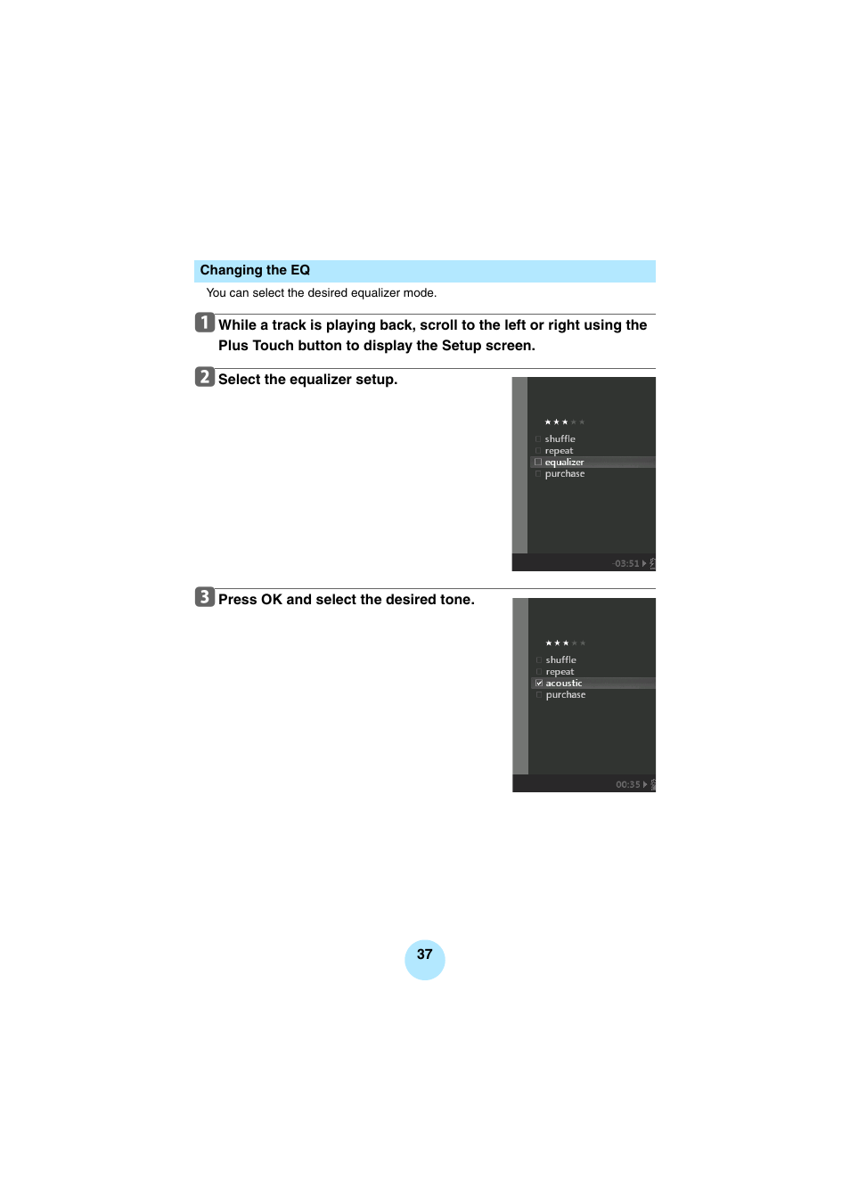 Changing the eq | Toshiba Portable MP3 Player User Manual | Page 37 / 102