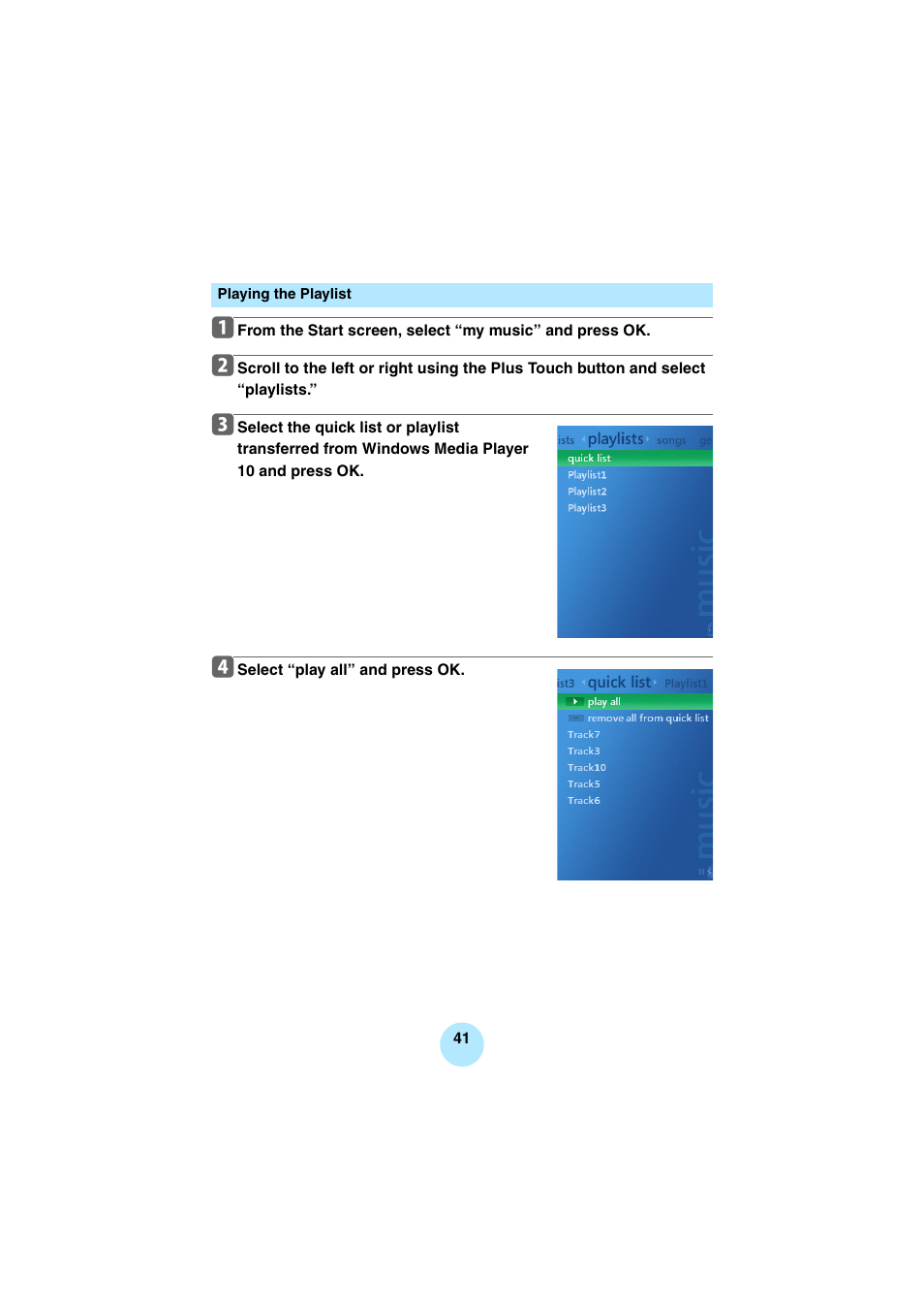 Playing the playlist | Toshiba Portable MP3 Player User Manual | Page 41 / 102