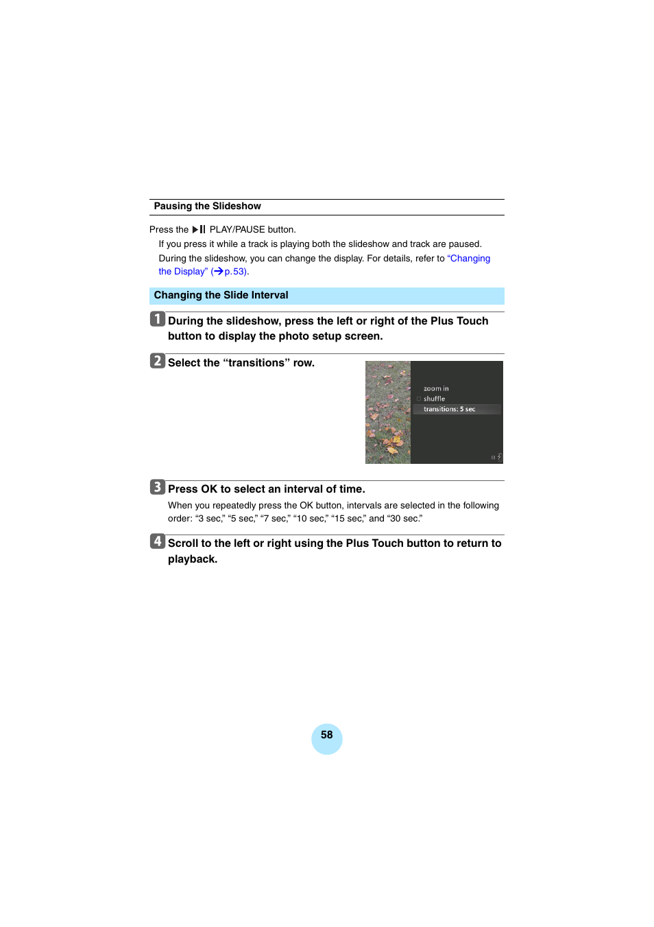 Changing the slide interval | Toshiba Portable MP3 Player User Manual | Page 58 / 102