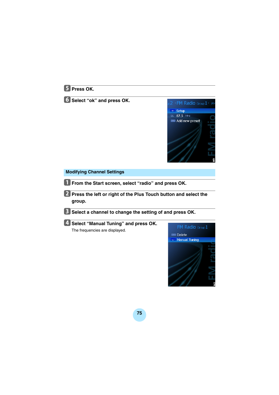 Modifying channel settings | Toshiba Portable MP3 Player User Manual | Page 75 / 102