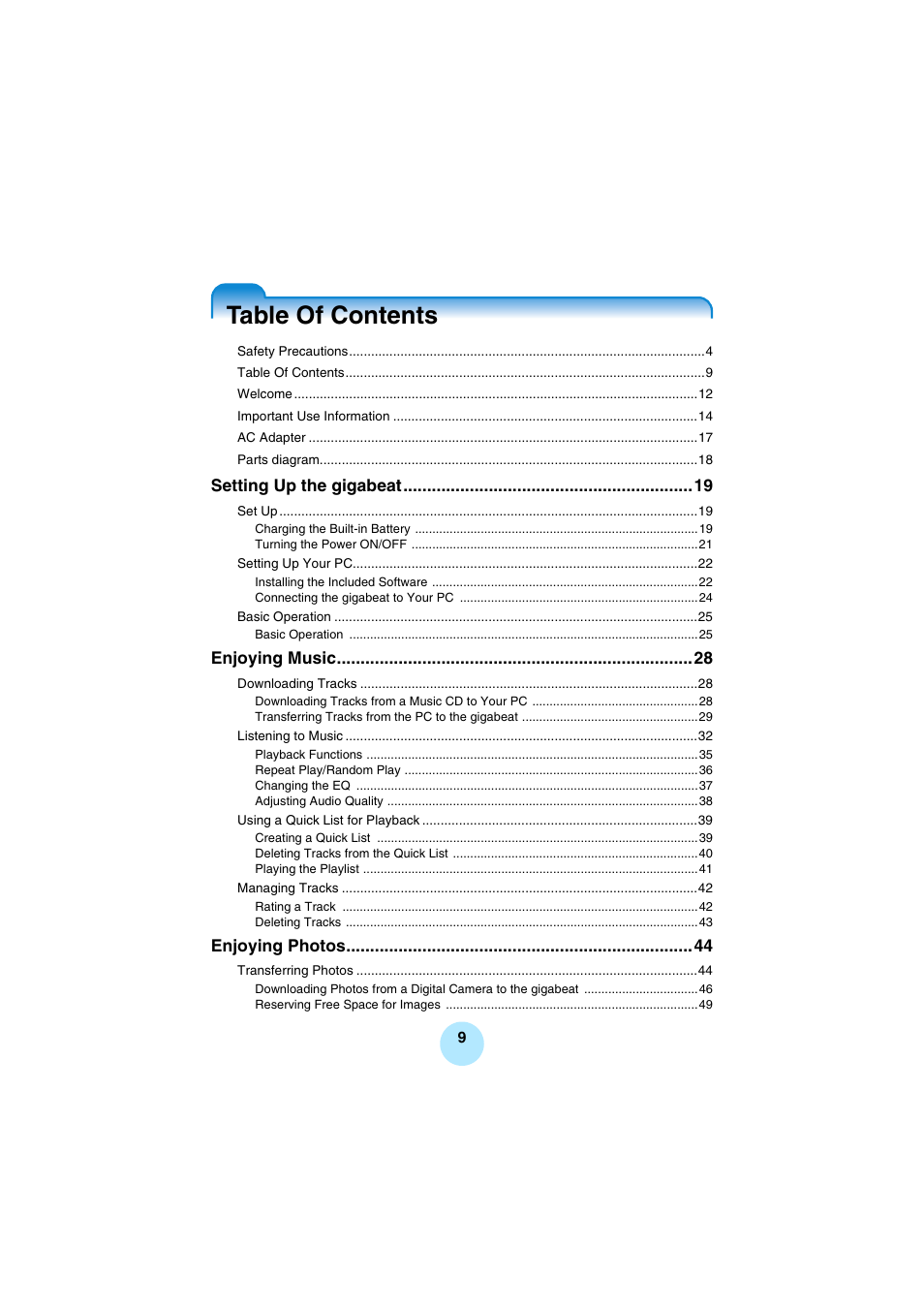 Toshiba Portable MP3 Player User Manual | Page 9 / 102
