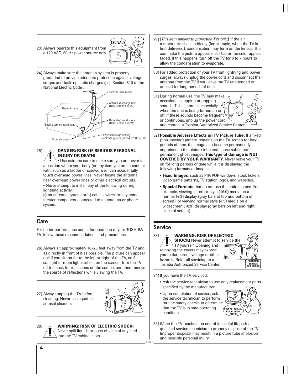 Care, Service | Toshiba 43A61 User Manual | Page 4 / 51