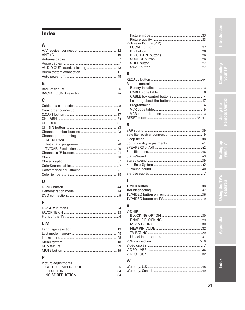 Index | Toshiba 43A61 User Manual | Page 50 / 51