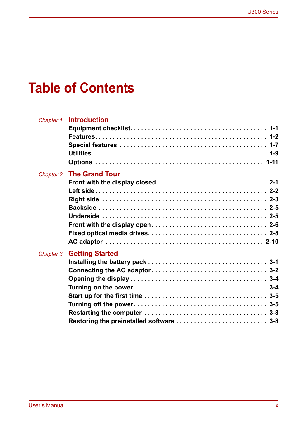 Toshiba U300 Series PSA50 YXT User Manual | Page 10 / 147