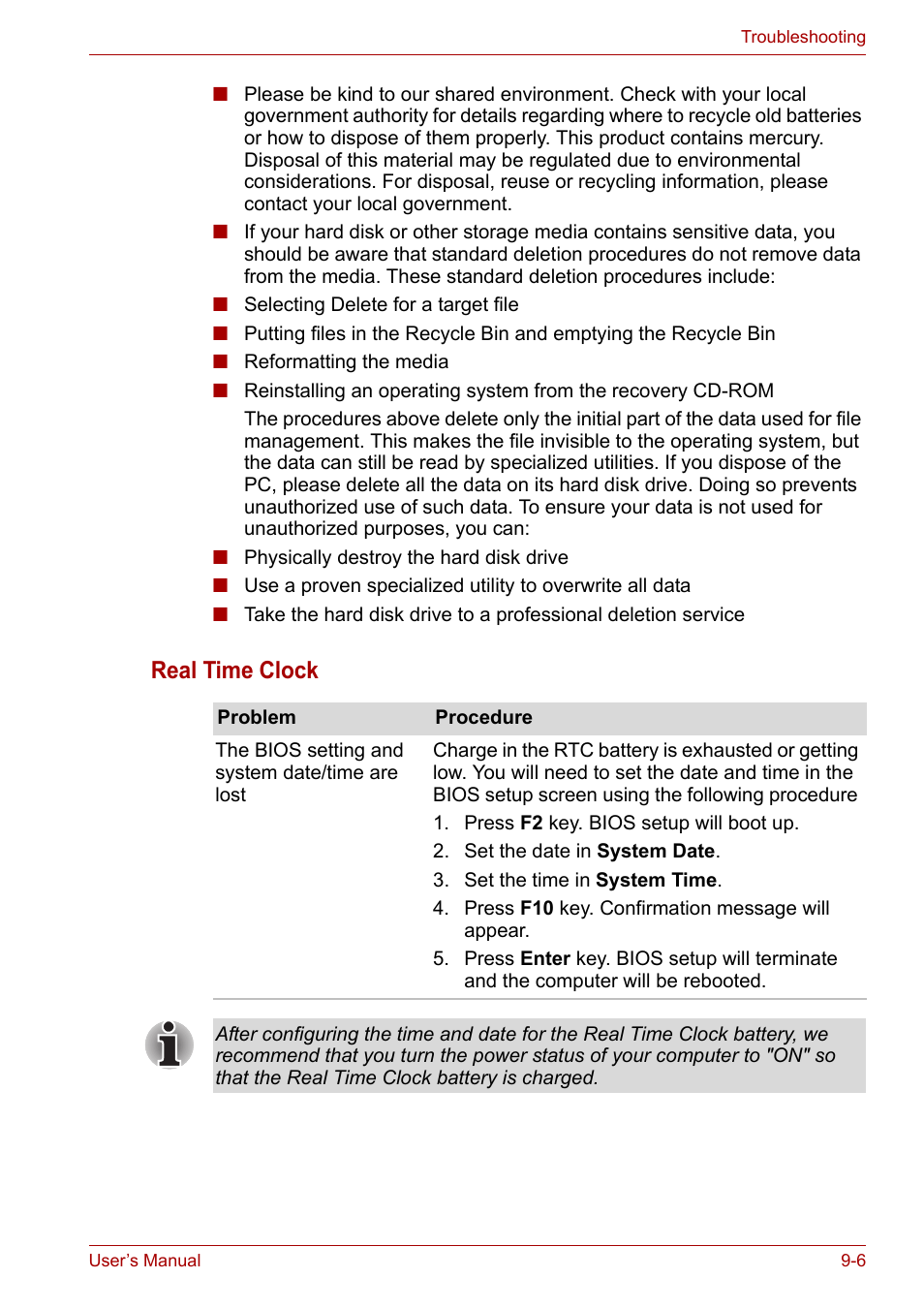 Real time clock | Toshiba U300 Series PSA50 YXT User Manual | Page 106 / 147