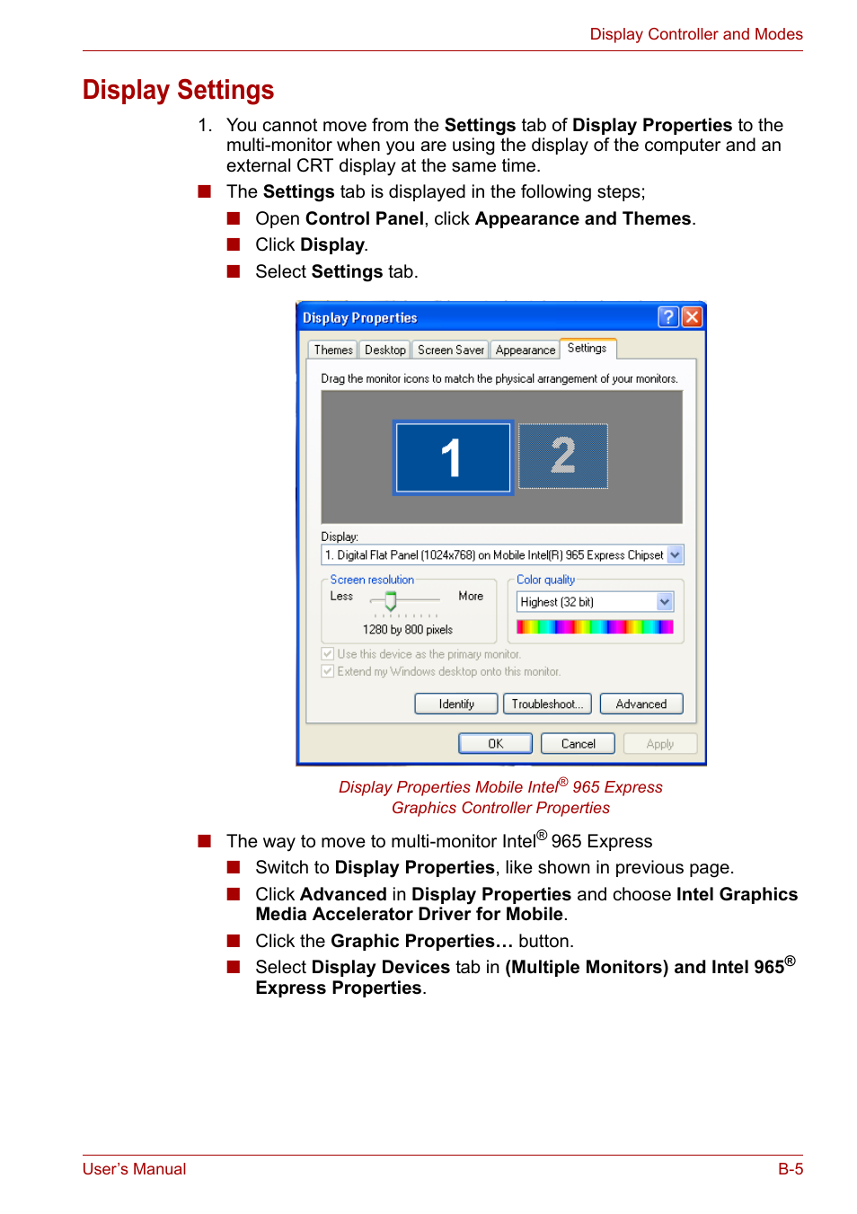 Display settings | Toshiba U300 Series PSA50 YXT User Manual | Page 121 / 147