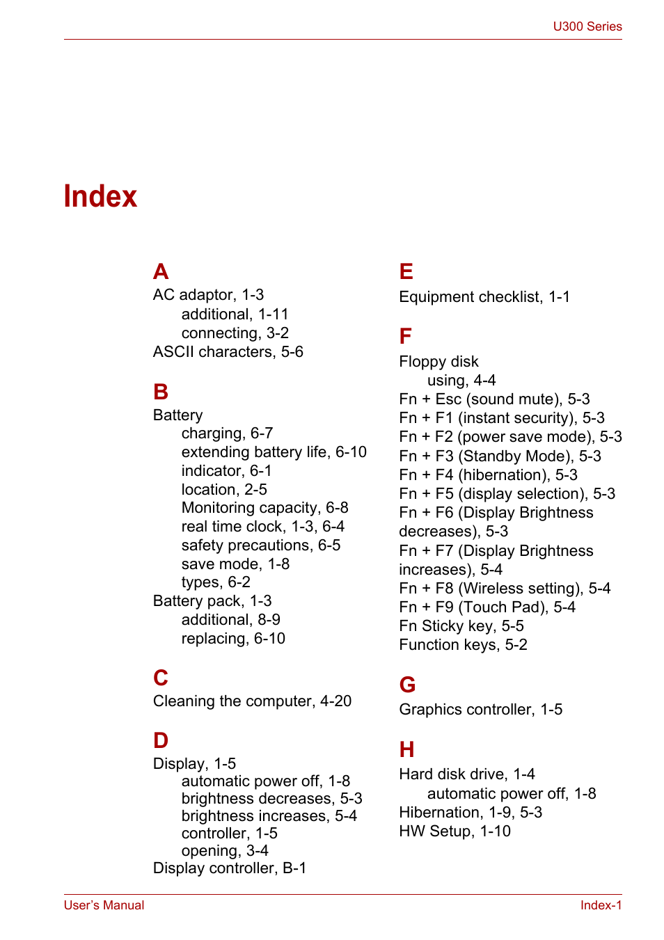 Index | Toshiba U300 Series PSA50 YXT User Manual | Page 145 / 147