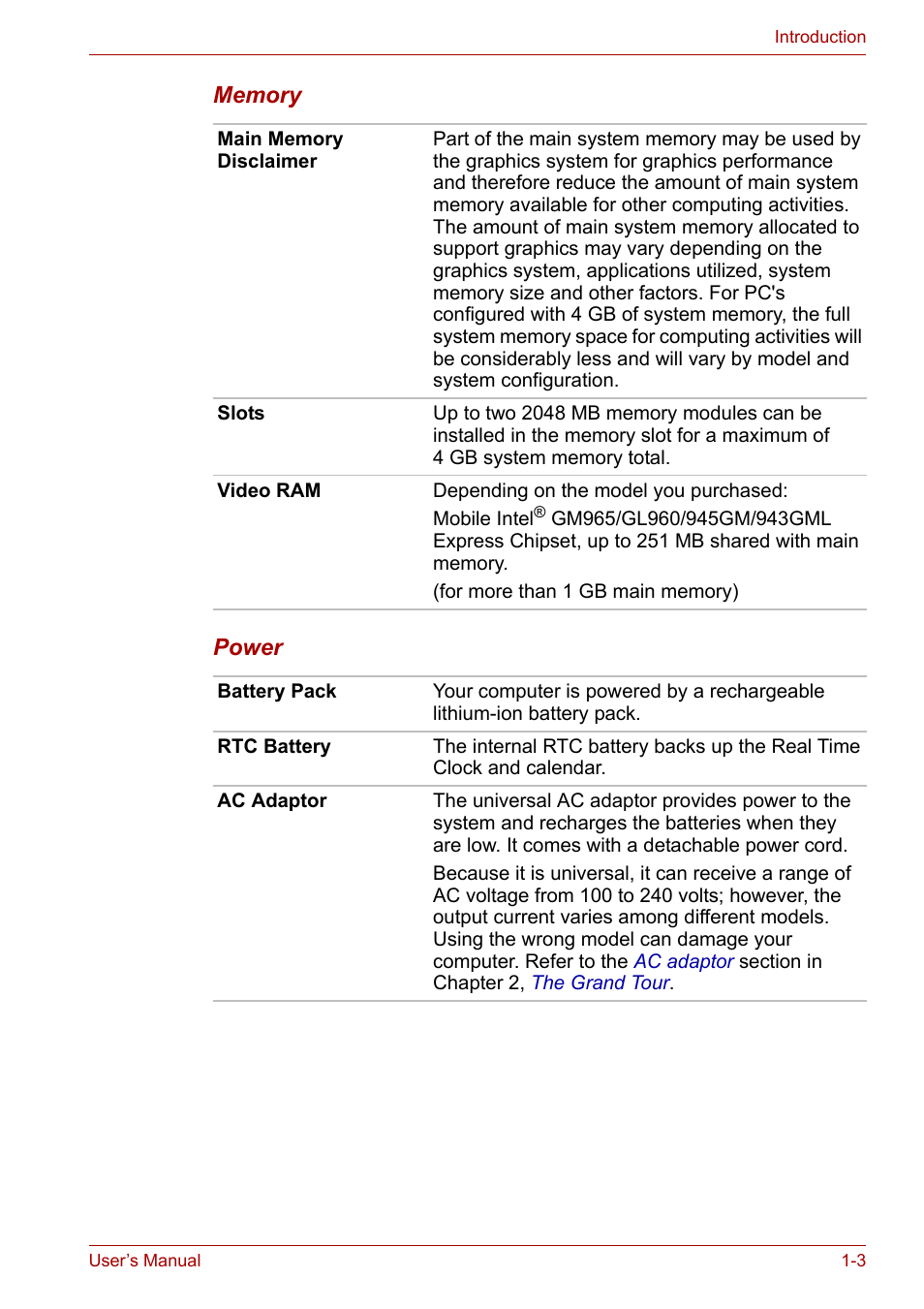 Toshiba U300 Series PSA50 YXT User Manual | Page 18 / 147