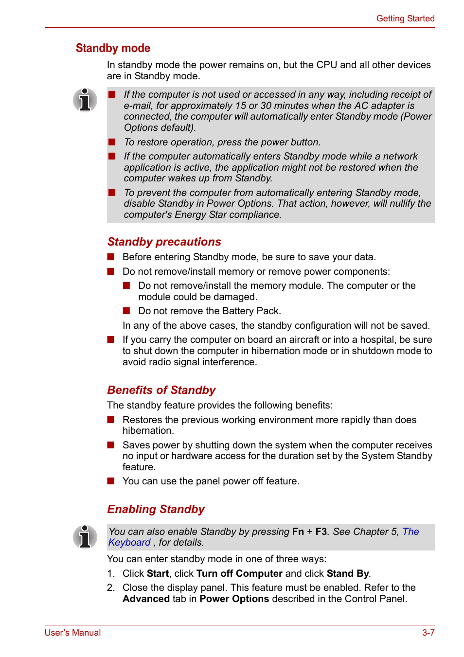 Standby mode | Toshiba U300 Series PSA50 YXT User Manual | Page 43 / 147