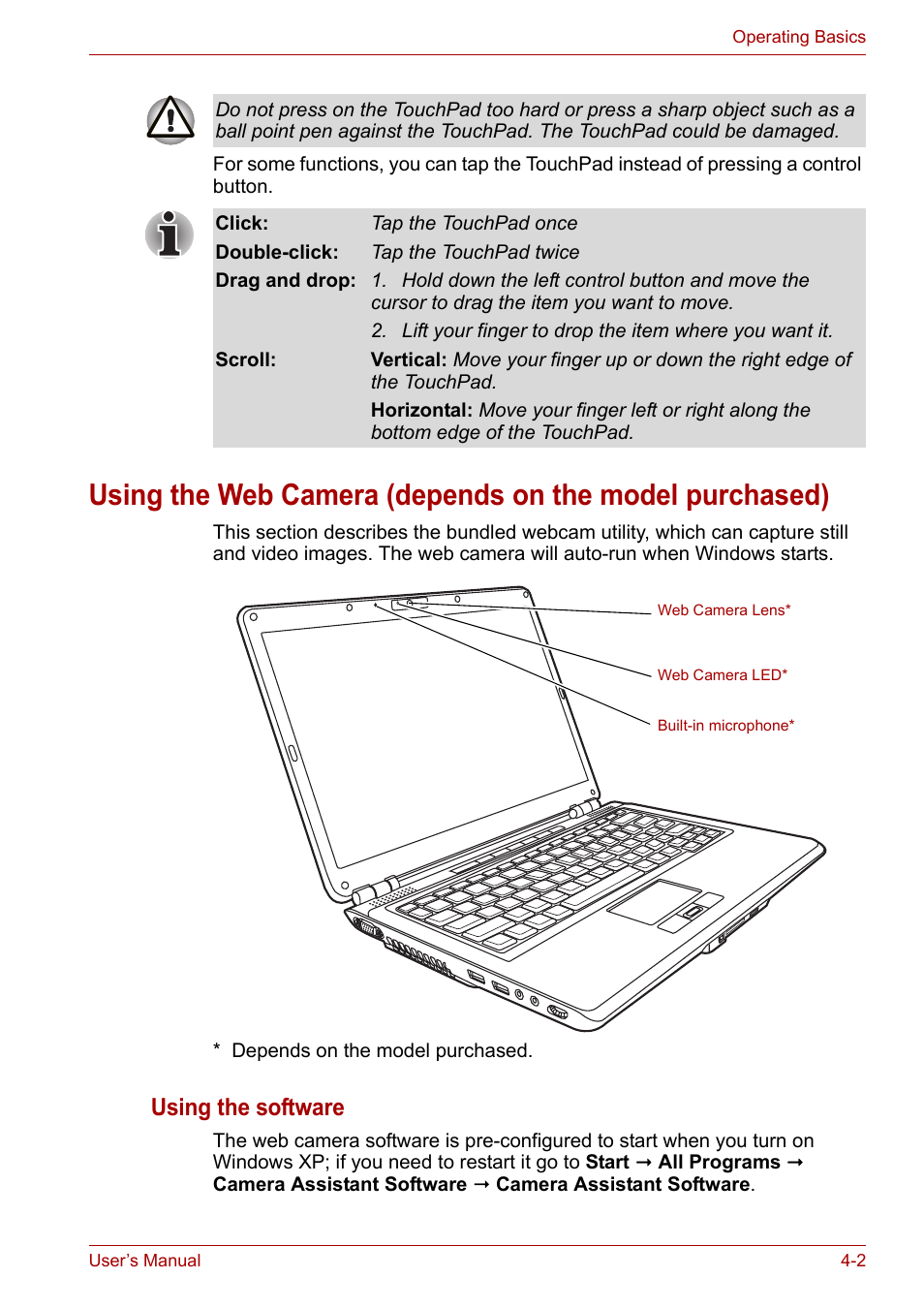 Using the software | Toshiba U300 Series PSA50 YXT User Manual | Page 47 / 147
