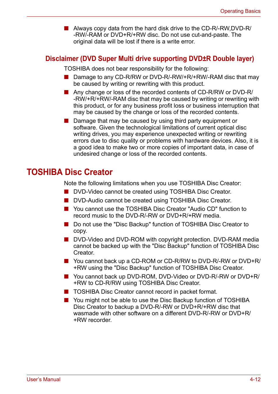 Toshiba disc creator, Toshiba disc creator -12 | Toshiba U300 Series PSA50 YXT User Manual | Page 57 / 147