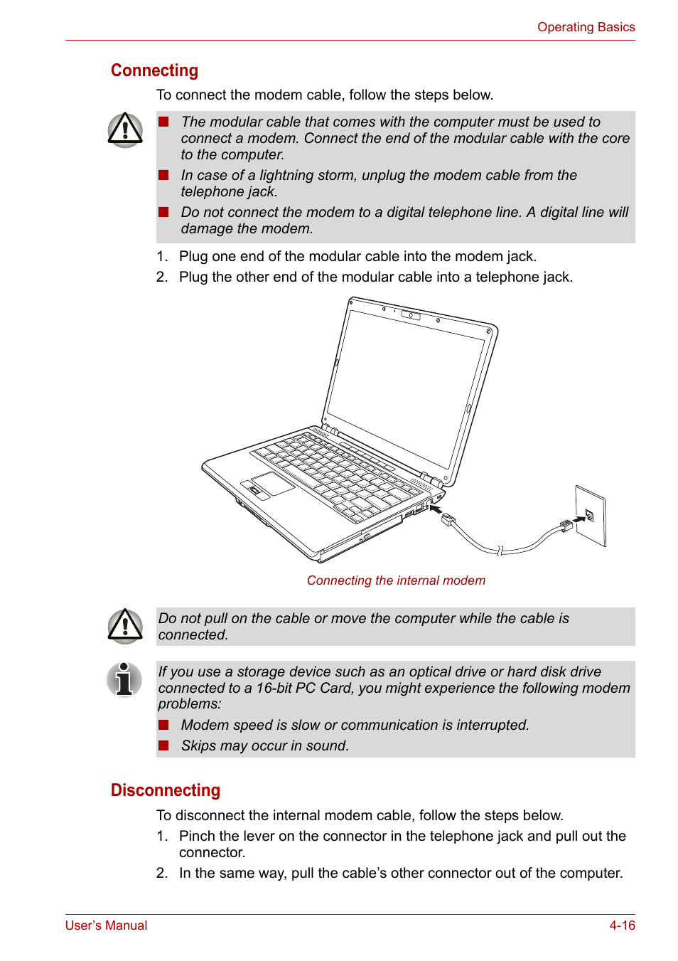 Connecting, Disconnecting | Toshiba U300 Series PSA50 YXT User Manual | Page 61 / 147
