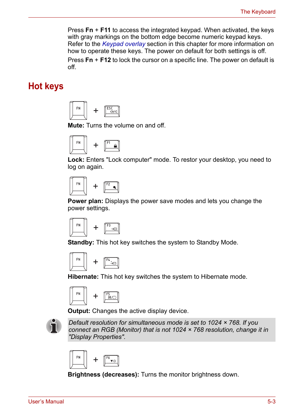 Hot keys, Hot keys -3 | Toshiba U300 Series PSA50 YXT User Manual | Page 71 / 147