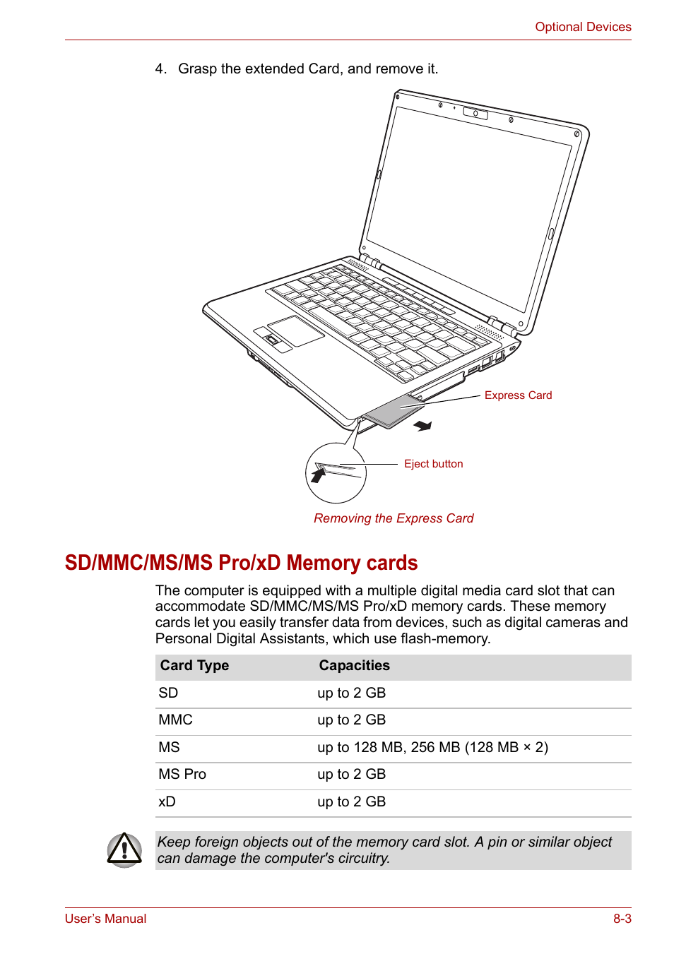 Sd/mmc/ms/ms pro/xd memory cards, Sd/mmc/ms/ms pro/xd memory cards -3 | Toshiba U300 Series PSA50 YXT User Manual | Page 93 / 147