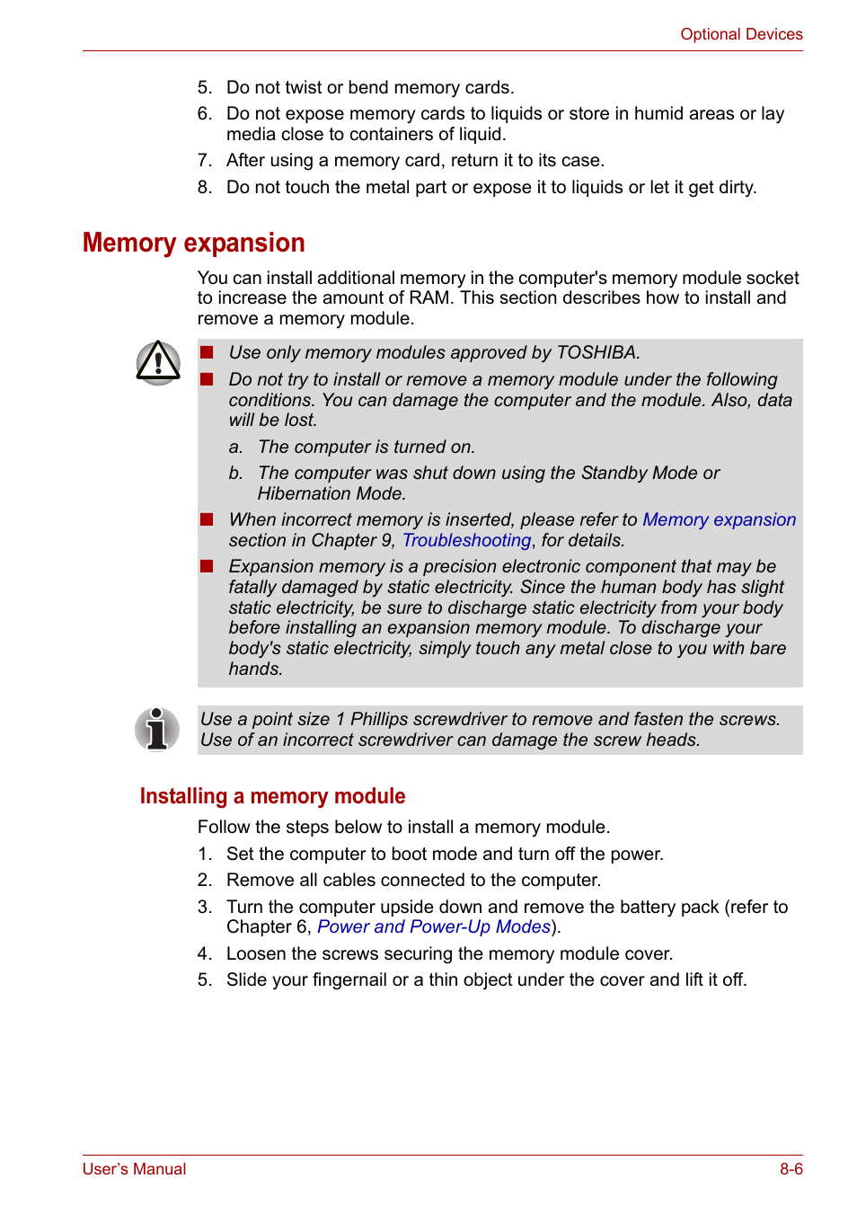 Memory expansion, Memory expansion -6 | Toshiba U300 Series PSA50 YXT User Manual | Page 96 / 147