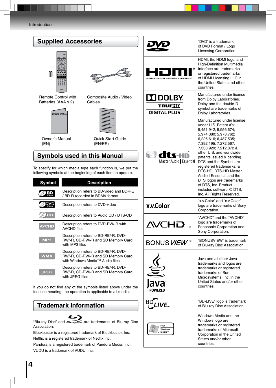 Toshiba BDX2500KU User Manual | Page 4 / 60