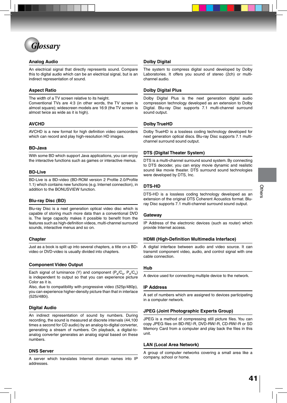 Glossary | Toshiba BDX2500KU User Manual | Page 41 / 60