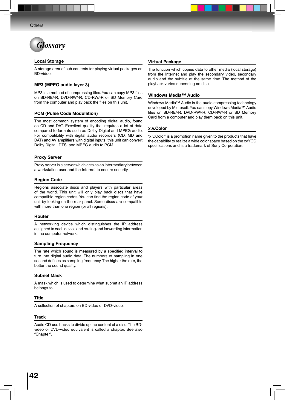 Glossary | Toshiba BDX2500KU User Manual | Page 42 / 60