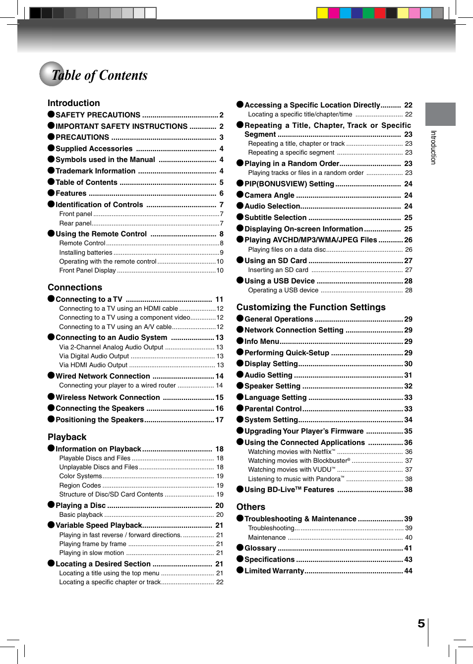 Toshiba BDX2500KU User Manual | Page 5 / 60