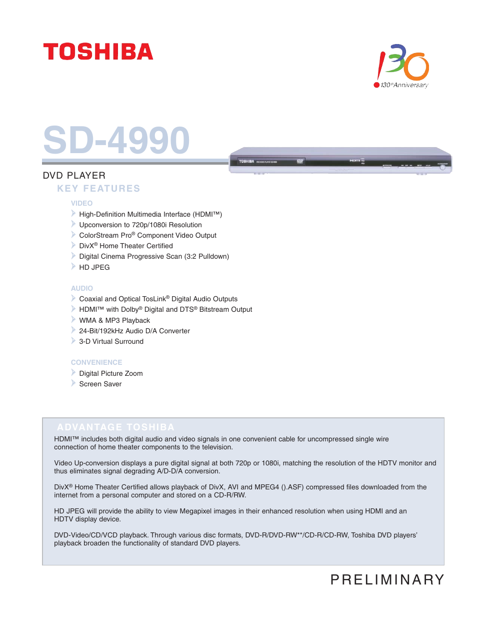 Toshiba SD-4990 User Manual | 2 pages