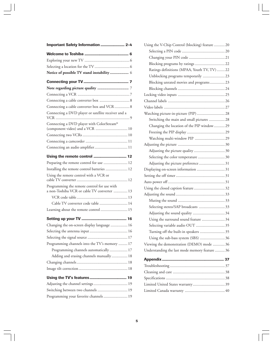 Toshiba 36AF12 User Manual | Page 5 / 41