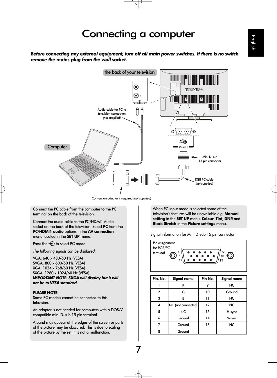 Connecting a computer | Toshiba WL67 User Manual | Page 7 / 28